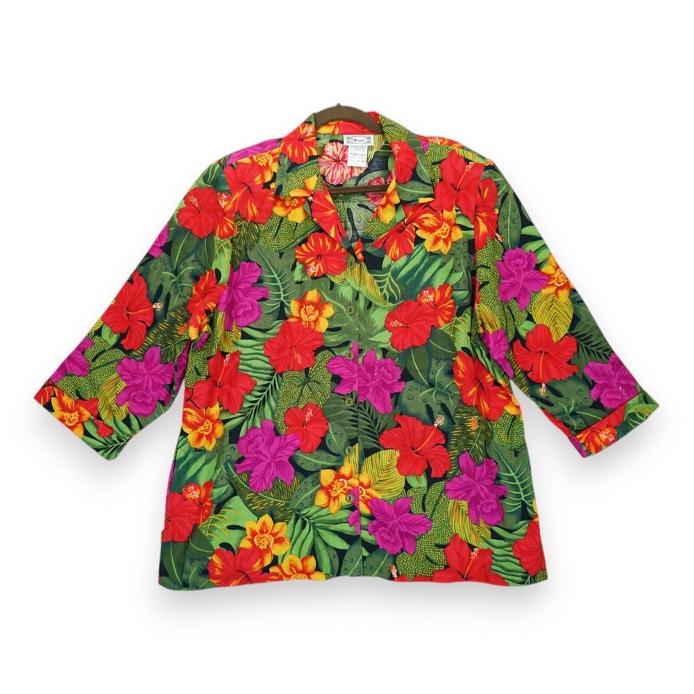 Vintage Frayne Split‎ Skt Set Womens Floral Colorful Art to Wear Button Shirt